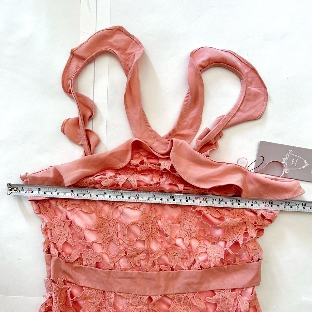 Anthropologie  Lucy Wang Dusty Rose Lace floral Dress size L - Picture 4 of 8